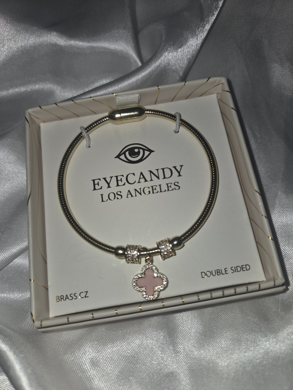 Pink Clover Charm Gold Bracelet
